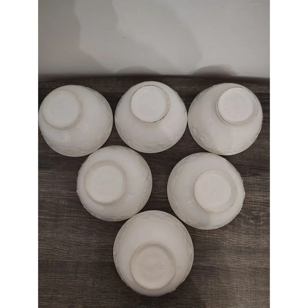 6 Quadrifoglio Ceramica White Rose Embossed Salad Bowls Italy Vintage Style